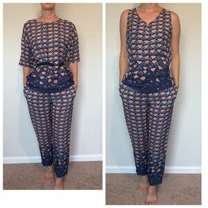 NWT ALYSI Printed three-piece  SET Pants blouse top Silk/Viscose